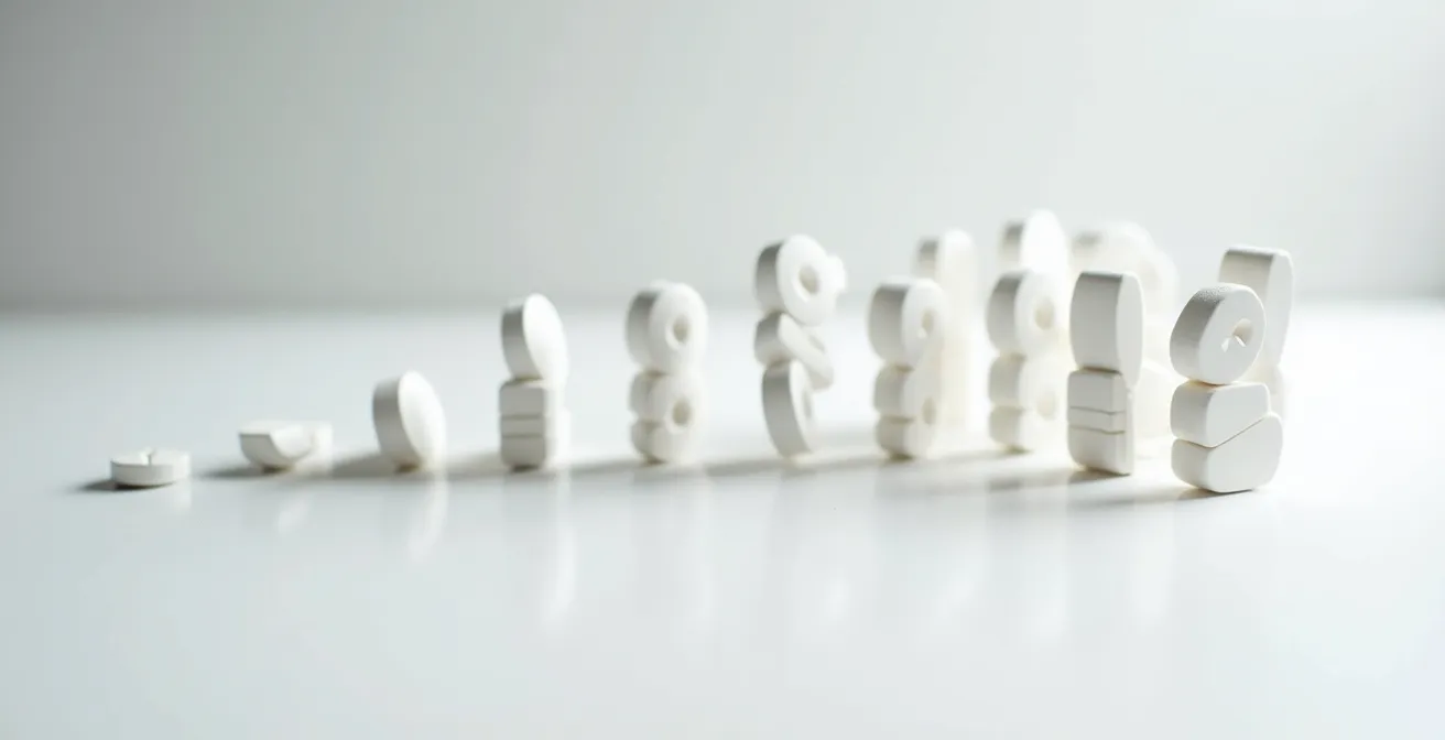 Représentation métaphorique de l'effet domino avec des comprimés tombant en cascade