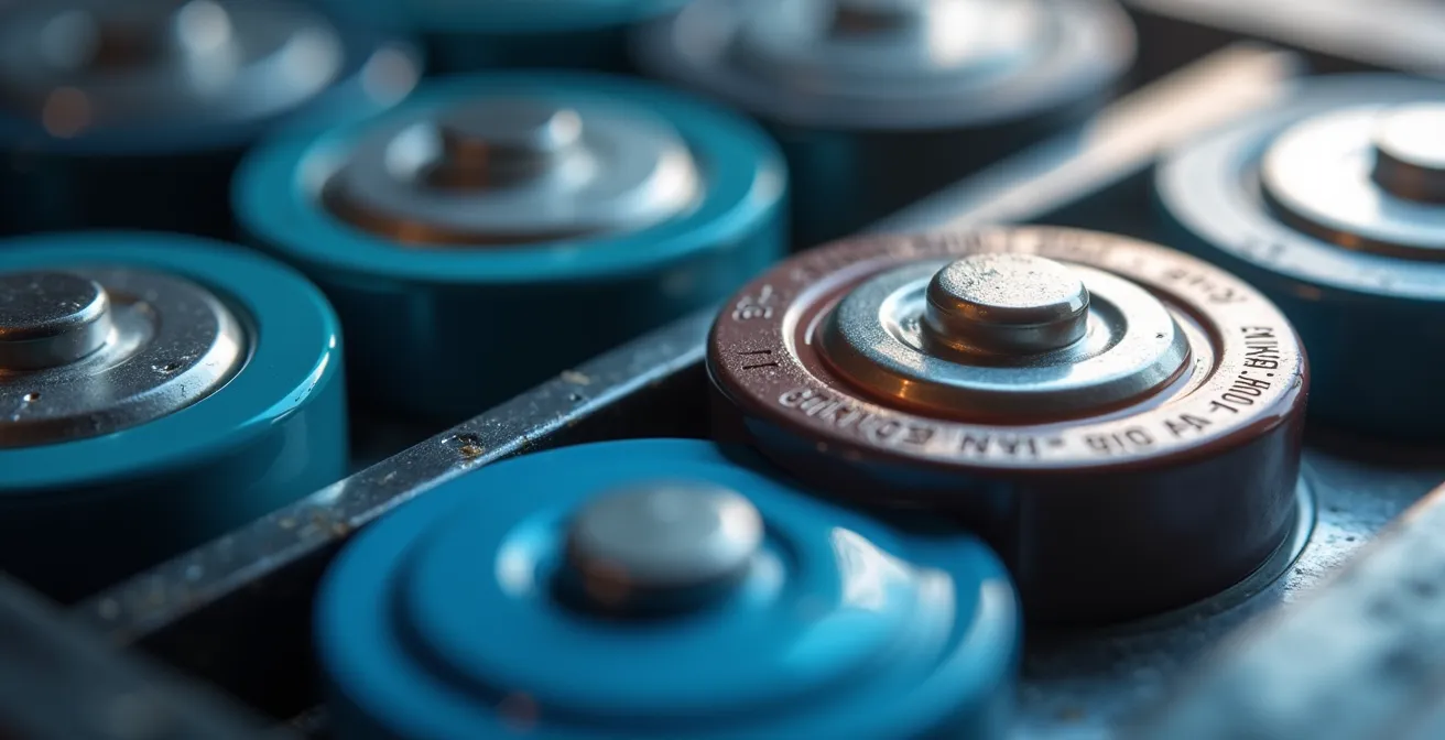 Vue macro comparative de batteries lithium et plomb pour scooter électrique