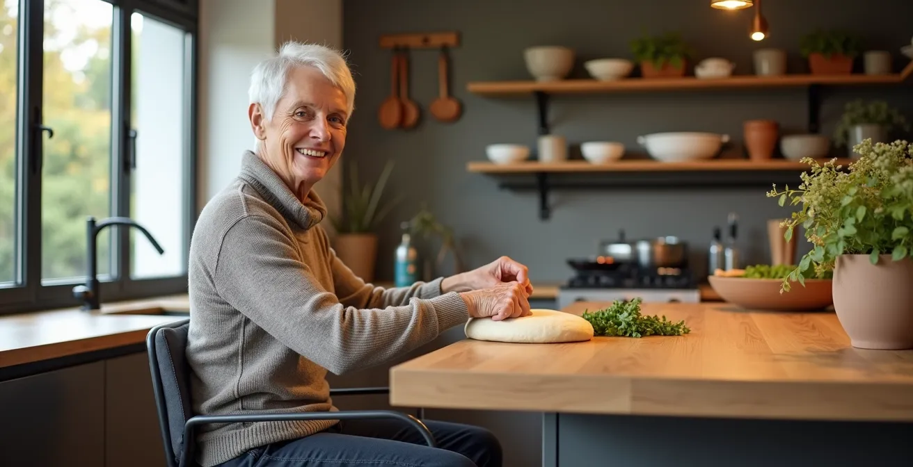 Cuisine moderne avec plan de travail réglable en hauteur et solutions de rangement design
