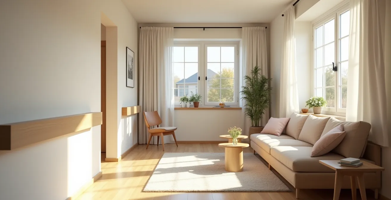 Intérieur de maison adapté pour senior avec éléments de sécurité visibles