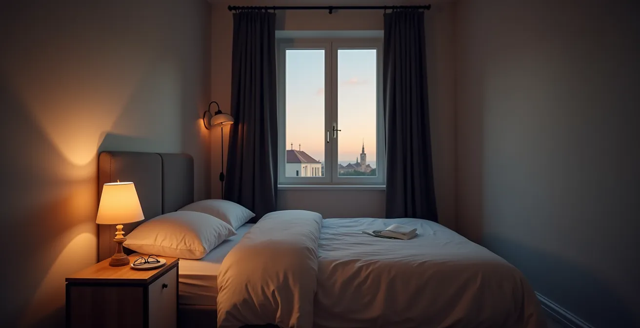 Chambre à coucher apaisante d'une personne âgée préparée pour un sommeil naturel
