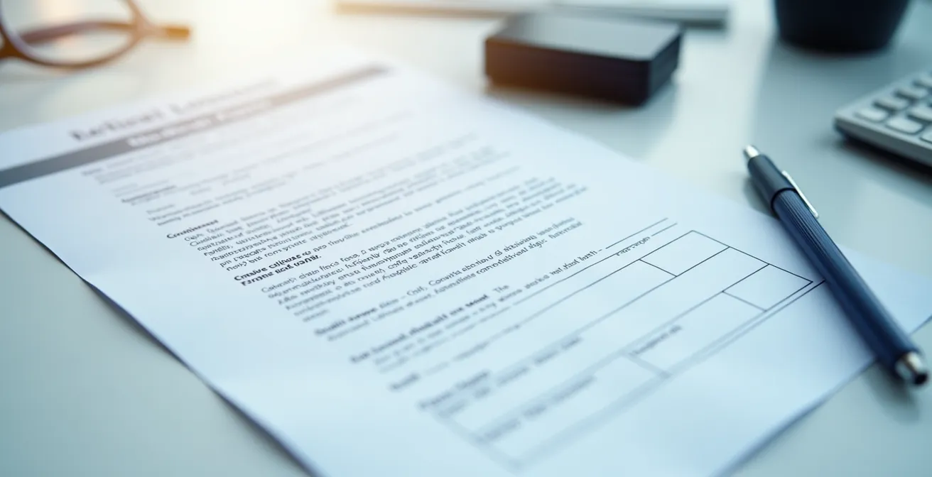 Document de liaison médicale posé sur une table avec un stylo, dans un cadre médical