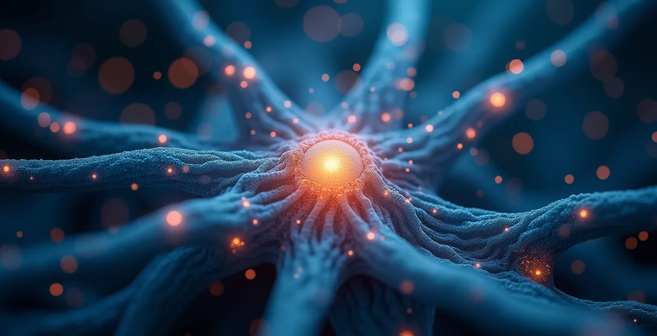 Neurones stylisés avec connexions interrompues symbolisant l'impact sur la mémoire