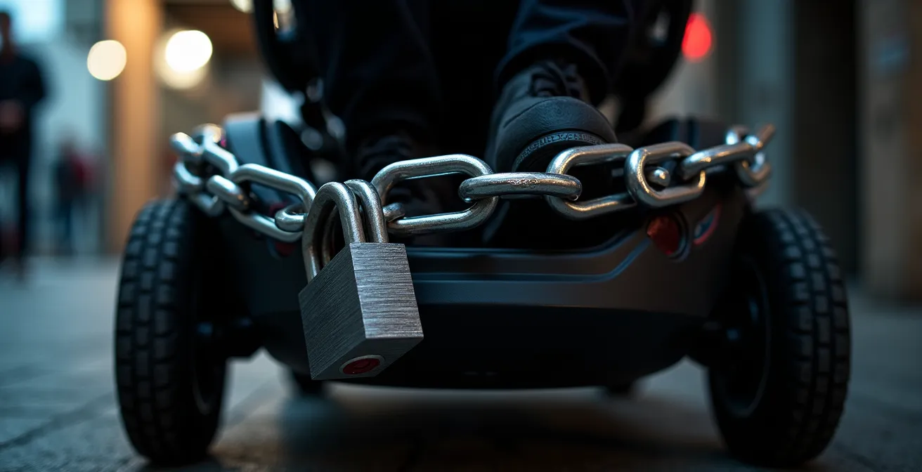 Gros plan sur les points d'ancrage sécurisés d'un scooter électrique