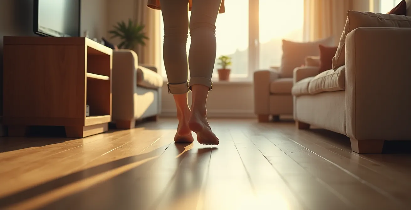 Salon aménagé pour sénior avec circulation fluide et sol sécurisé