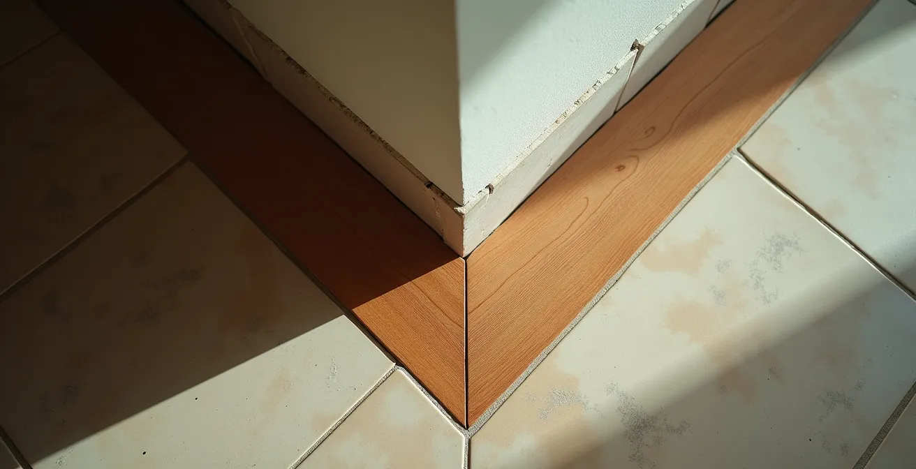 Vue de dessus d'un couloir en L montrant les zones de blocage pour un fauteuil roulant