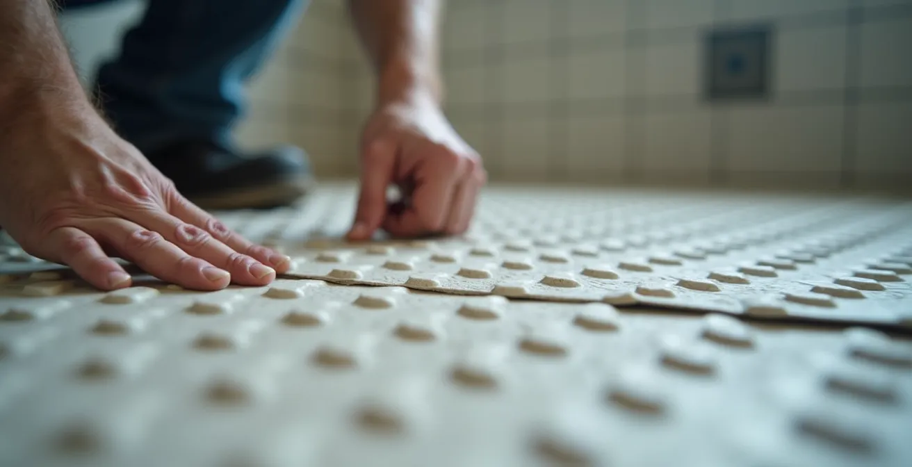 Installation d'une douche de plain-pied par un artisan dans une salle de bain